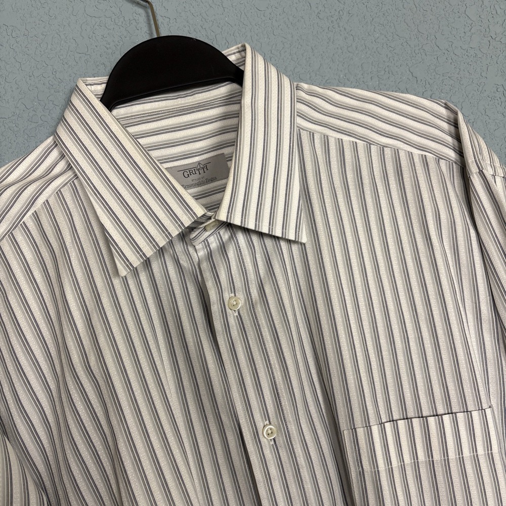 Ermenegildo Zegna Gritti Cotton Shirt Mens 44 17-1/2 Gray Blue Stripe Luxury
